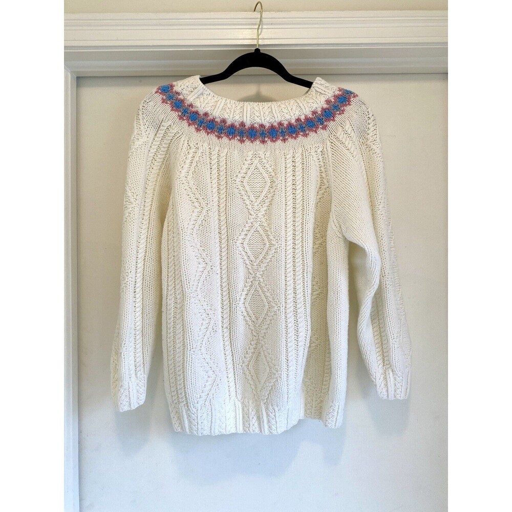 Vintage Fair Isles Sweater Womens Medium Chunky Knit Grandma Cottage Core 80s
